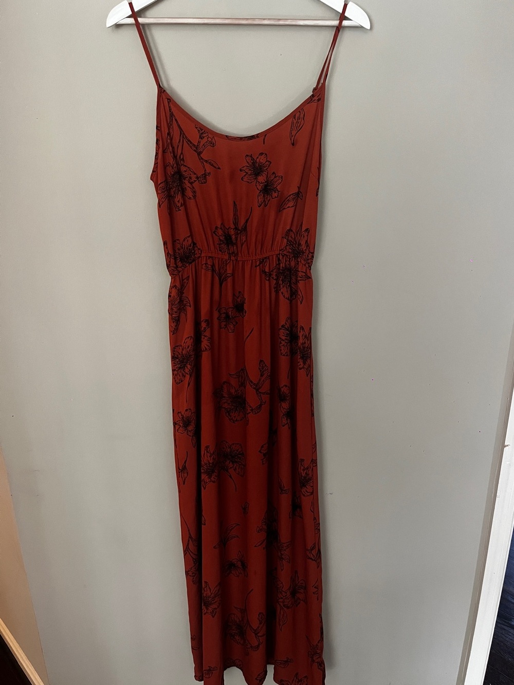 Rust Floral Spaghetti-Strap Maxi Dress boho fit